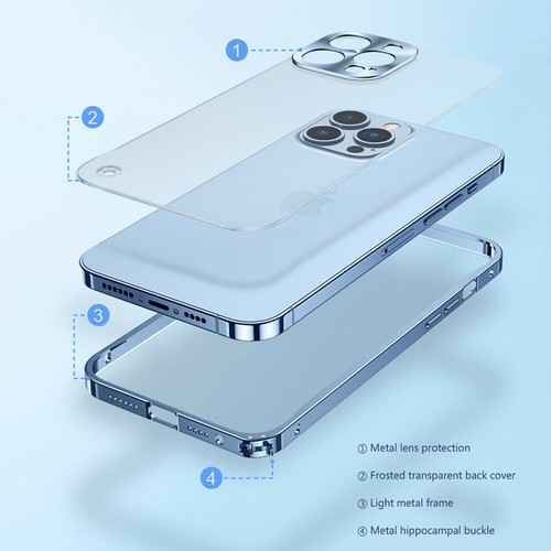 For iPhone 14 13 12 11 Pro Aluminum Metal Bumper Frame Matte Clear Back Case - Picture 2 of 9