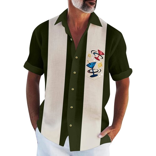 Men's Hawaiian Shirt, Short Sleeve Vintage Button Down Bowling Beach Shirts US - Picture 12 of 45