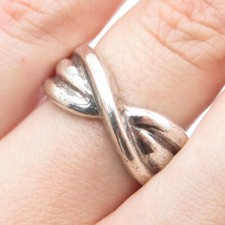 925 Sterling Silver Vintage Modernist Twisted Oxidized Ring Size 8.25