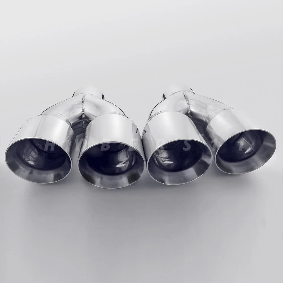 3" inlet QUAD 4" Staggered Out Dual Wall Exhaust Tips for Ford Mustang GT 5.0 V8 - Image 2 of 4