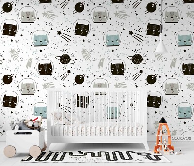3D Cat Planet Star Watercolor Pattern Wallpaper Wall Murals Removable Wallpaper