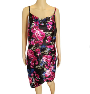 BCX Dress Size 13 Juniors Pink Satin Floral Spaghetti Strap Rouged Asymmetric