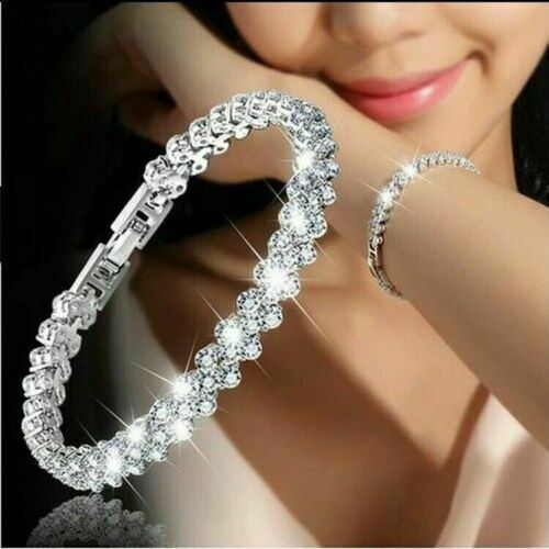 Ladies Silver Crystal Rhinestone Bangle Bracelet Wedding Bridal Jewellery Girls - Picture 12 of 15