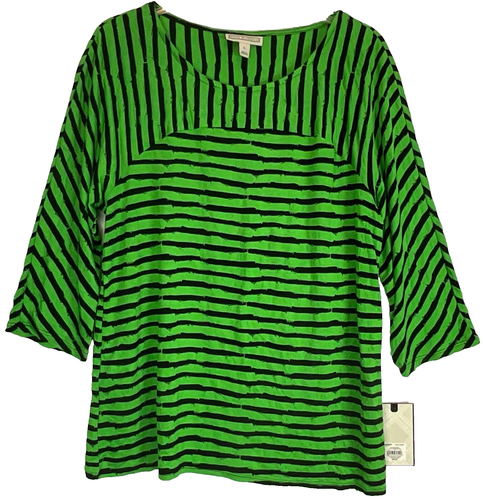 Dana Buchman Womens 3/4 Sleeve Striped Blouse Large Stretch Green Black