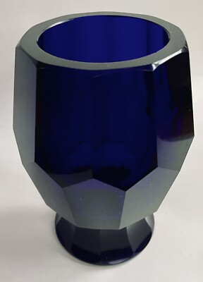 Josef Hoffmann Moser Werkstatte Facet Cut Cobalt Blue Glass Vase