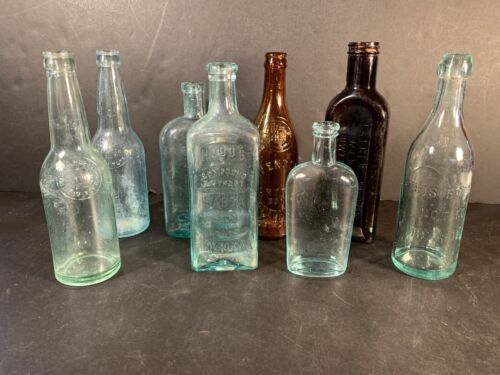Lot Of 8 Antique Glass Bottles BARN FIND - Picture 2 of 16