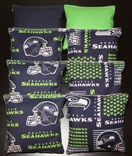 CORNHOLE BEAN BAGS made w Seattle SEAHAWKS Fabric 8 ACA Reg Toss Game Bags