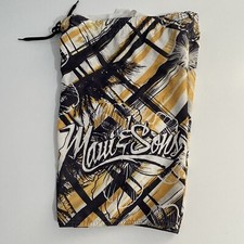 MAUI and SONS Boy's M 10/12 Youth Swim Trunks Board Shorts Blue Yellow Palms
