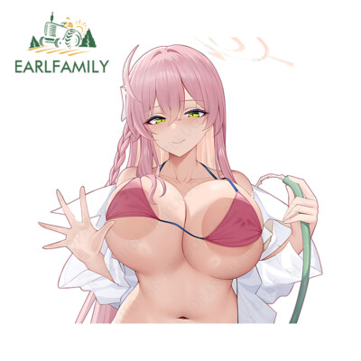EARLFAMILY 5.1'' Anime Cute Girl PVC  Chest Waifu Car Decal Vinyl Windows Sticker