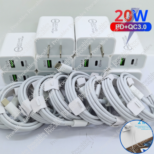 New Fast Wall Charger 20W PD QC Type C Adapter Cable For iPhone 14/13/12/11 Lot - Afbeelding 1 van 15
