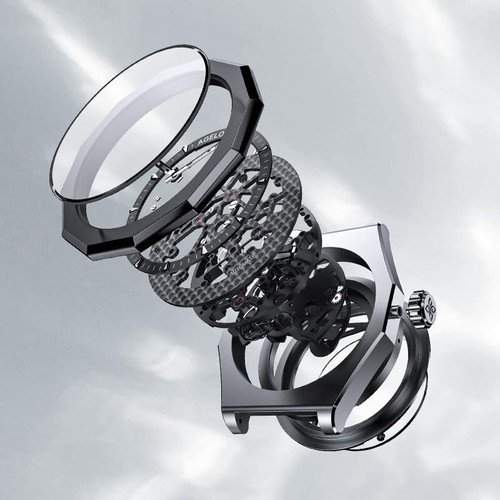 AGELOCER Orologio Uomo Scheletro Automatico Acciaio Inox Orologio da Polso Luminoso - Foto 5 di 48