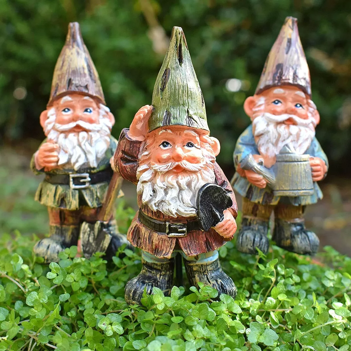 3 Garden Gnomes on Sticks Outdoor Gardening Decorations Traditional Gnomes