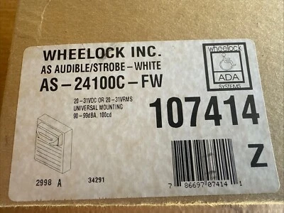 Wheelock AS-24100C-FW White 24VDC Fire Alarm Audible Strobe 107414