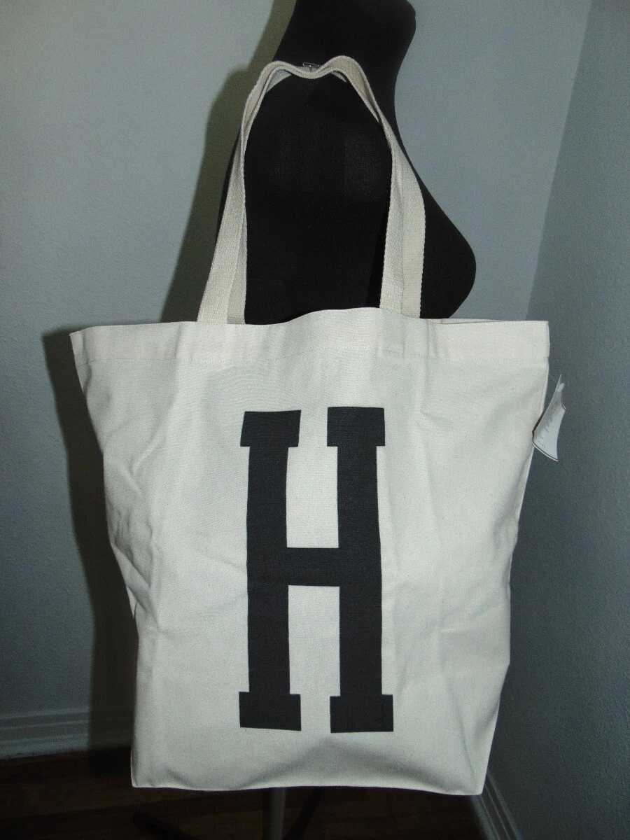 Pottery Barn Personalized Grocery Tote Ivory Cotton Two Handles Letter