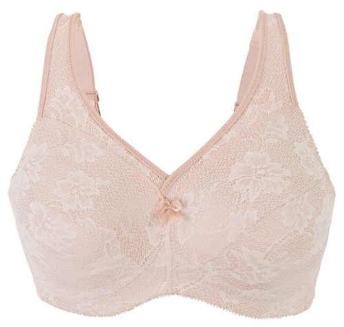 Glamorise MAGIC LIFT Bra 42B ~ All Over Lace Overlay ~ Smooths SUPPORT Nude NEW