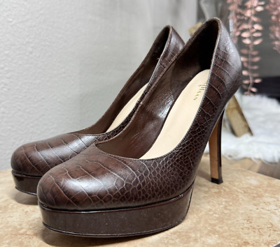 Cole Haan High Heels 8 Platform Croc Embossed Genuine Leather Comfort Shoes