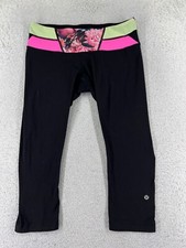 Lululemon Pants Womens 8 Black Wunder Under Crop Full-On Luon Floral Pink READ