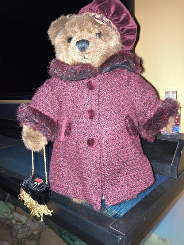 Christmas Vintage Russ Olivia Bear with Victorian Coat, Hat & Purse