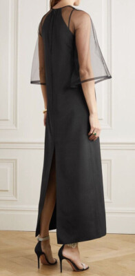 GUCCI★素敵!BLACK FAILLE MESH DETACHABLE SLIP DRESS GUCCI 617270ZAD71 Viscose Silk Faille Mesh 2piece Dress