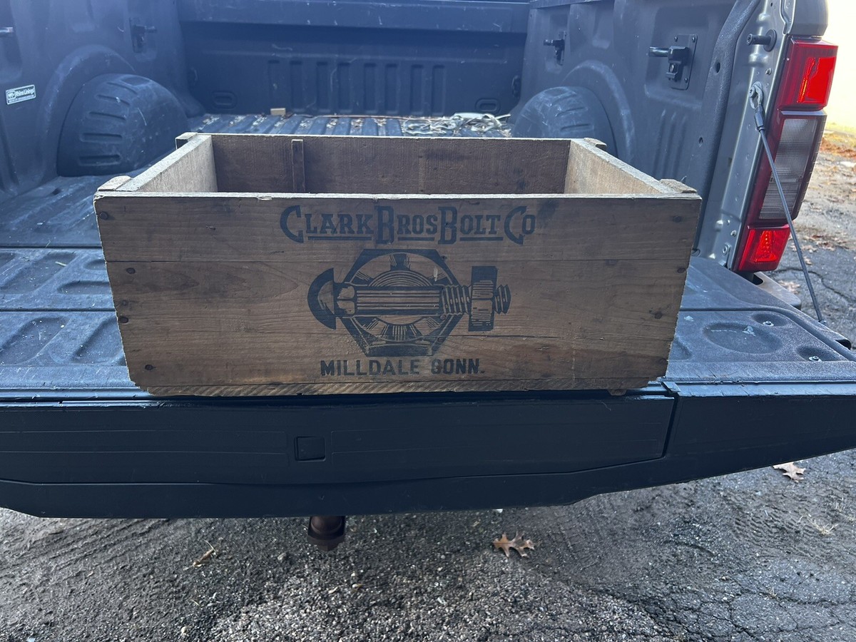 vintage antique wooden advertising crate box Clark Bros Bolt Co