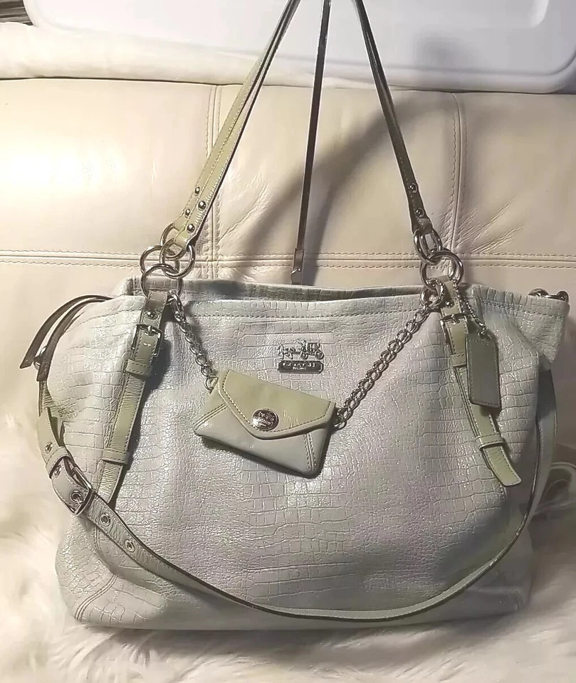 Coach Bag X Large Tote Blue Green Ombré 2Way 19x12 Slouch Free Ship!