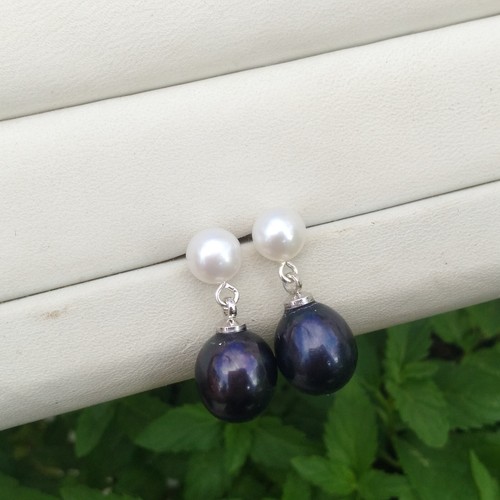 AAA Tahaitian Peacock Black 10-12mm /6-7mm White Pearl Earrings Stud 14k Gold P - Picture 4 of 6