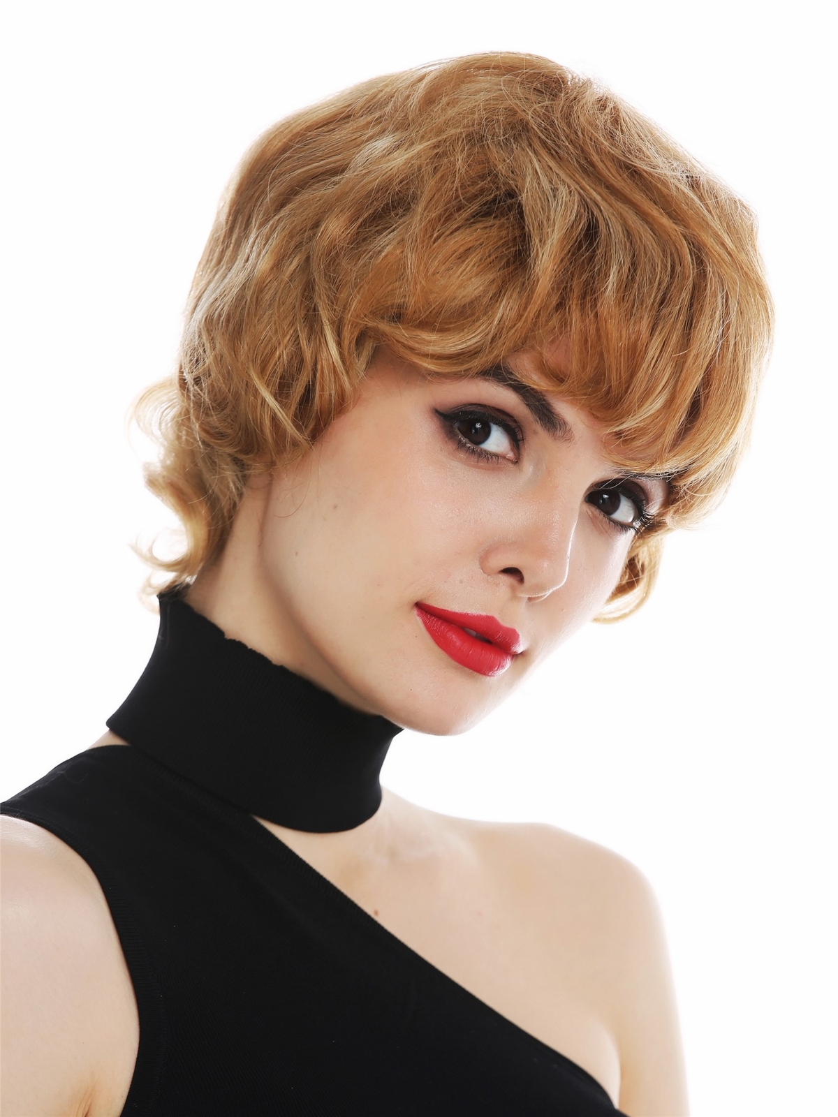 Women's Shaggy Bob Wig Real Hair Short Wavy Blonde Mix Striped
