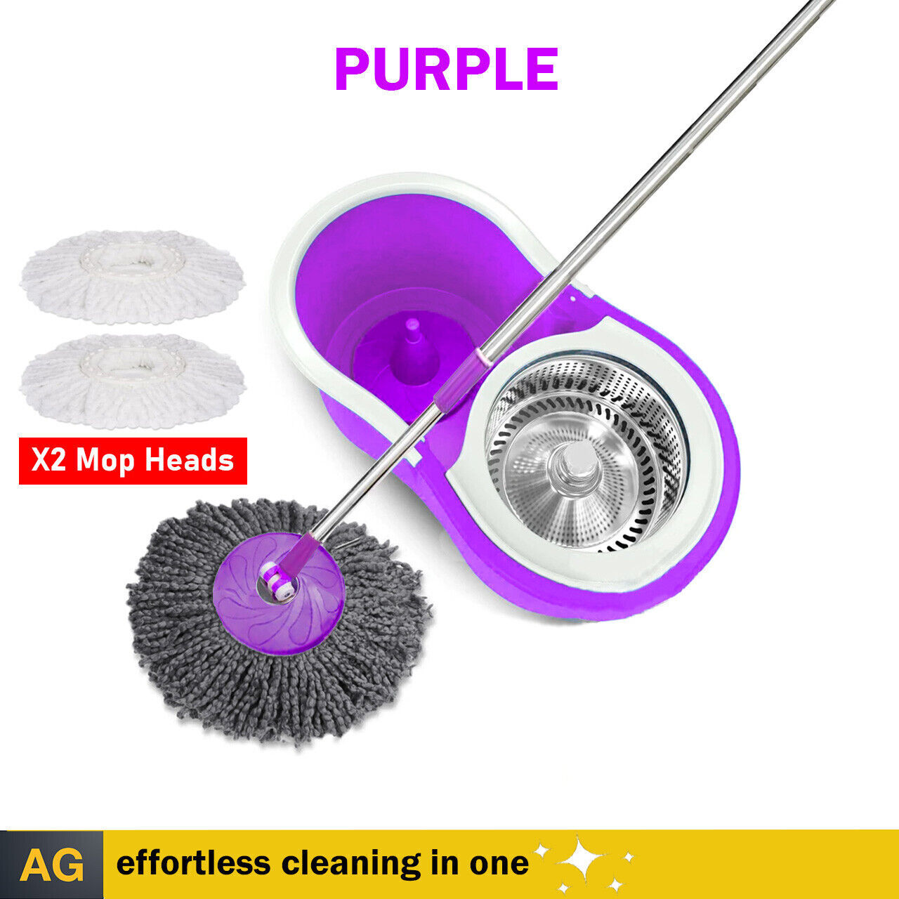 360 FLOOR MAGIC SPIN MOPS BUCKET MOP SET MICROFIBER + 2 MOP HEAD PADS BRUSH NEW eBay