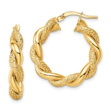 14k Yellow Gold Twisted Hoop Earrings 3.16g L-26mm, W-25mm for Mom