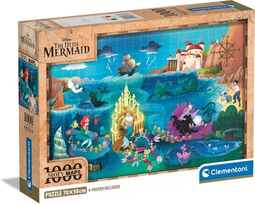 CLEMENTONI, Puzzle 1000 Teile Disney Maps Die kleine Meerjungfrau mit Poster,... - Afbeelding 1 van 2