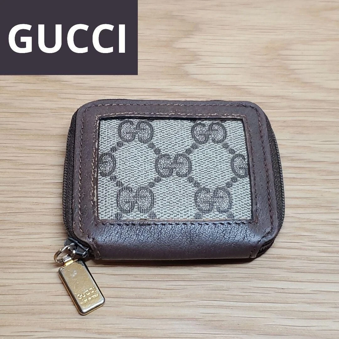 Ancien mini porte monnaie GUCCI vintage GG Supreme cuir compact marron vintage