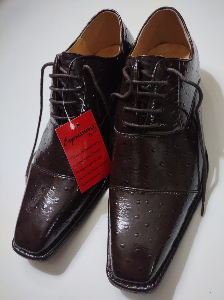 ピーチ様 Expressions By RC 6041 Dark Brown Men dress Shoes Sz 11 Ostrich