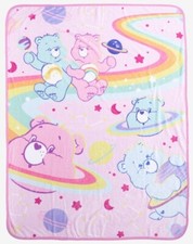 CARE BEARS   SUPER SOFT THROW BLANKET NOSTALGIA CARTOON 45  x 60  RAINBOW PINK