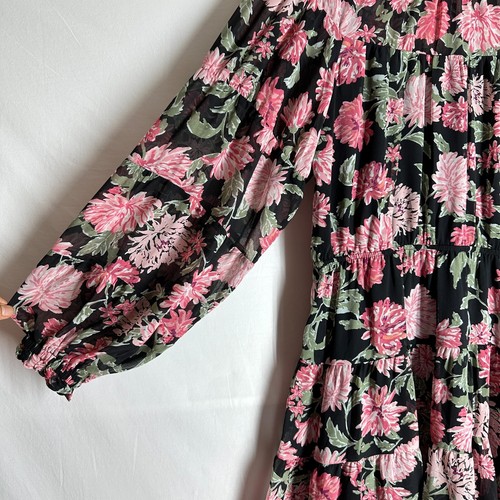 NWT Donna Morgan Floral Tier Dress Vela Black Pink Peony Ruffle Long Sleeve 8 - Picture 9 of 17
