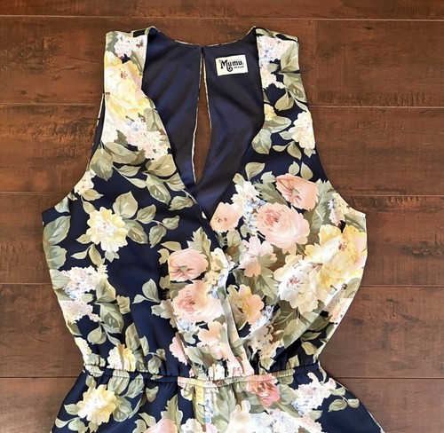 SHOW ME YOUR MUMU Floral Riri Romper Navy Cream Size Medium Surplice Neckine - Picture 5 of 12