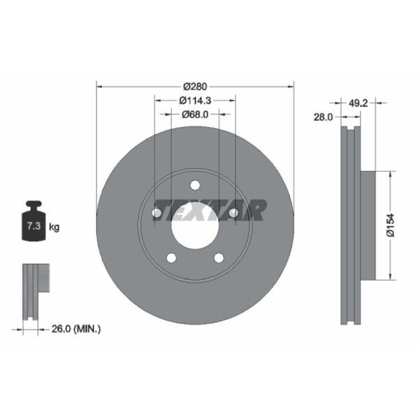 Textar 2X Bremsscheibe Vorne Ø280 Mm FüR Nissan Almera Tino V10 1.8 2.0 X-Trail-image