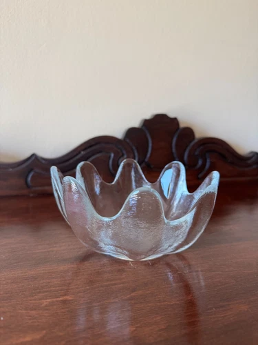 Vintage Blenko 6143S Clear Glass Lotus Bowl 5.5" Wide