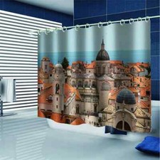 Buildings Of European 3D Shower Curtain Waterproof Fabric Bathroom Decoration