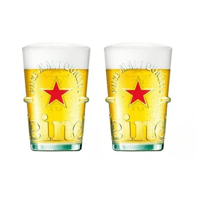 2x Heineken Silber One Pint 20oz Bier Grün Glas Geprägt Brandneu CE M22