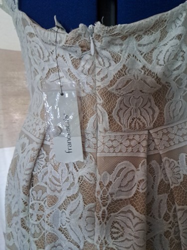 NWT Francesca’s Dress Women Large Ivory Tan Lace Open Back FitFlare Short Sleeve - Picture 7 of 8
