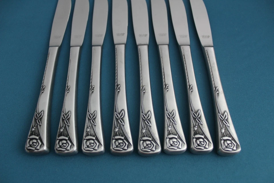 8 facas de jantar ocas Noritake ROSETTA aço inoxidável Japão 8 3/8" - Imagem 2 de 4