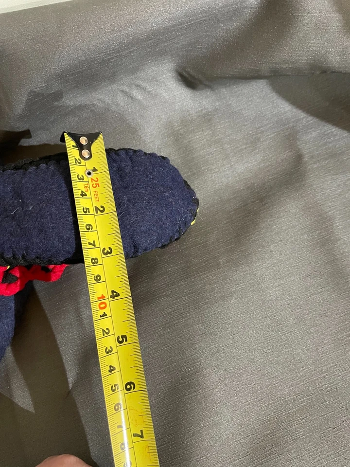 Vtg Nylon Slipper Handmade Knit Orange Yellow Blue-Padded foot - Rare - Retro - Image 4 of 4