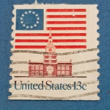 Timbre États-Unis 13c commémoratif drapeau & bâtiment, neuf sans gomme