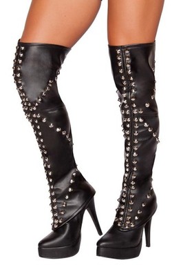 sexy ROMA spiked STUDDED studs WET look SHNY leg WARMERS knee HIGHS boot COVERS