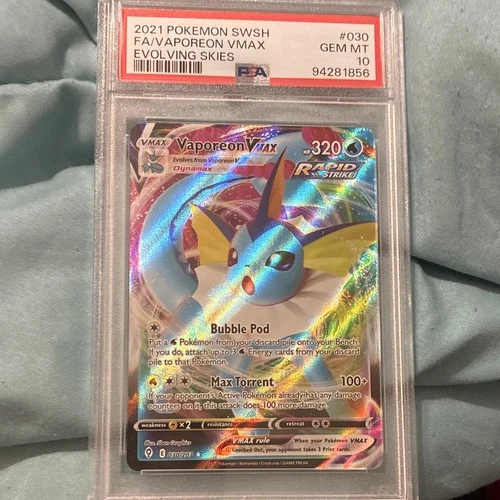 Pokemon 2021 Evolving Skies Vaporeon VMAX Holo Ultra Rare 030/203 PSA 10