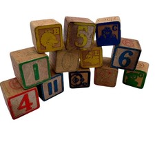 Vtg Lot 12 Wooden Toy Blocks Sesame Street Playskool Muppets Numbers ABC Craft