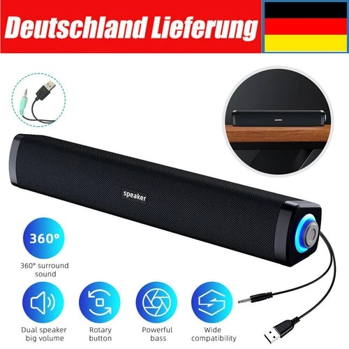 Tragbarer USB Lautsprecher RGB LED für Computer Desktop Laptop Notebook Tablet