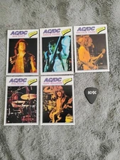 (5) 1977 Style AC/DC Trading Cards and Novelty Guitar Pick