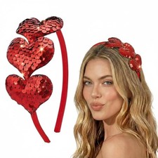 Valentines Day Headband, Heart Headband, Glitter Heart Sequin Valentines Headban