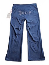 NWT Juicy Couture Sport Pants XL Blue Rhinestone Logo Y2K Style Straight Leg D77